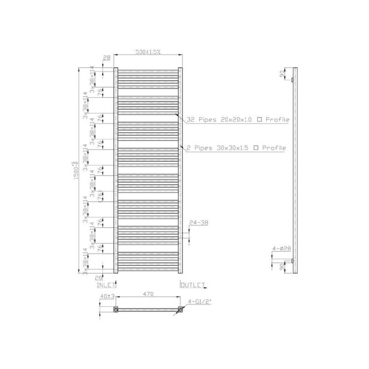 Designradiator Block 150 x 50 cm 927 Watt (Mat zwart) - Afbeelding 2