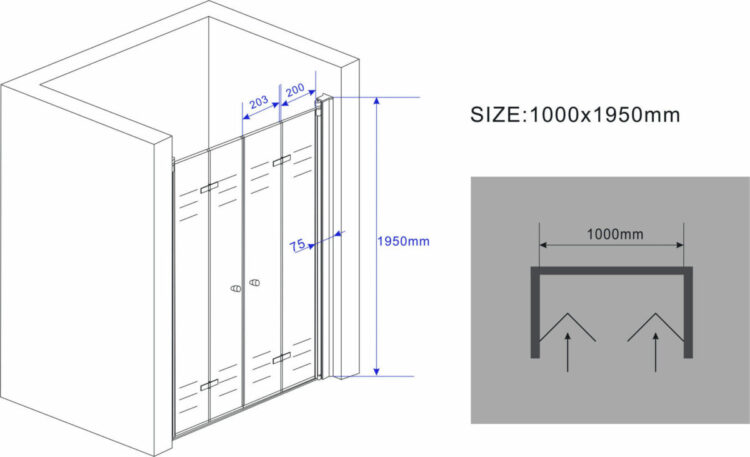 Afmetingen nis douche vouwdeur
